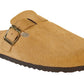 Becky Ladies Faux Suede Leather Plaform Buckle Clog Slippers  Khaki