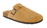 Becky Ladies Faux Suede Leather Plaform Buckle Clog Slippers  Khaki