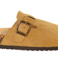 Becky Ladies Faux Suede Leather Plaform Buckle Clog Slippers Khaki