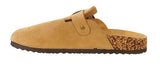 Becky Ladies Faux Suede Leather Plaform Buckle Clog Slippers Khaki