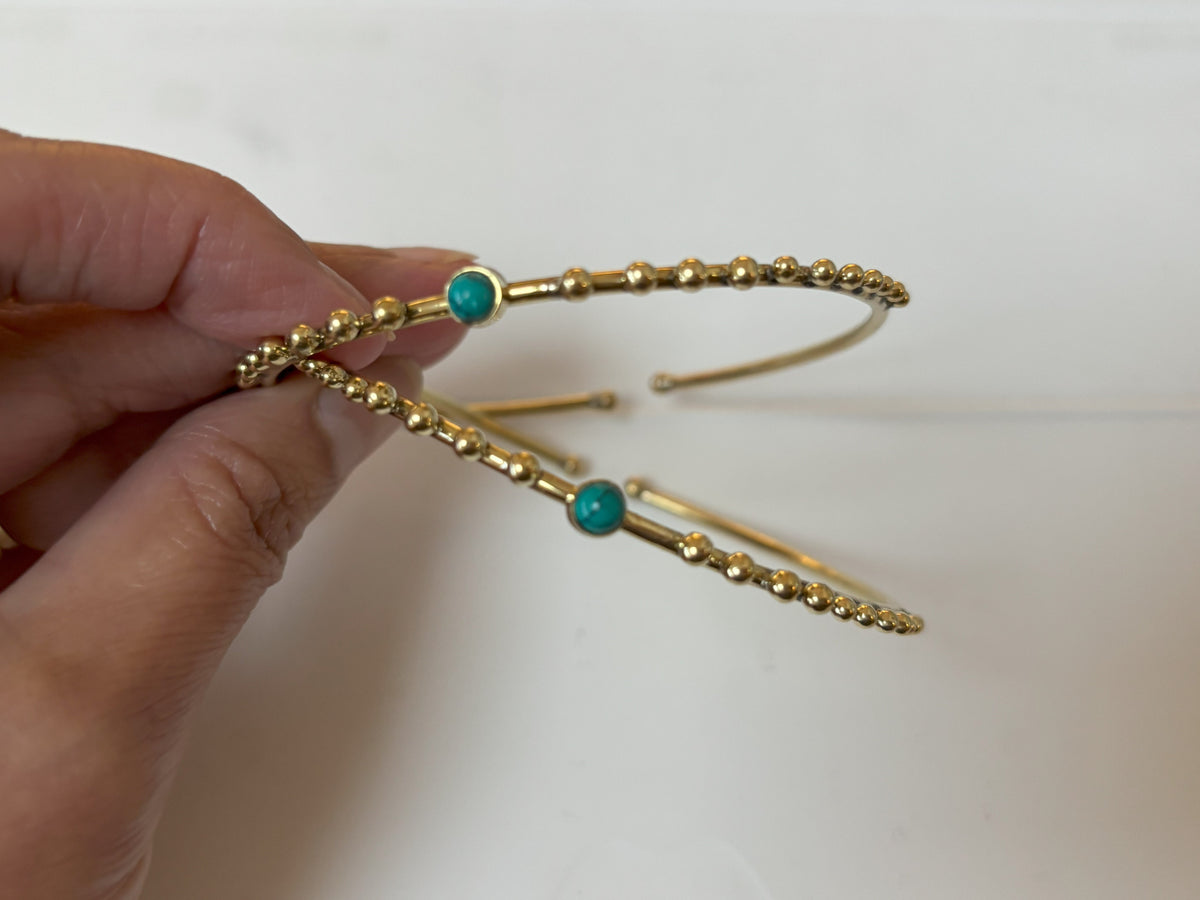 Turquoise/Moonstone Beaded Brass Bangles.
