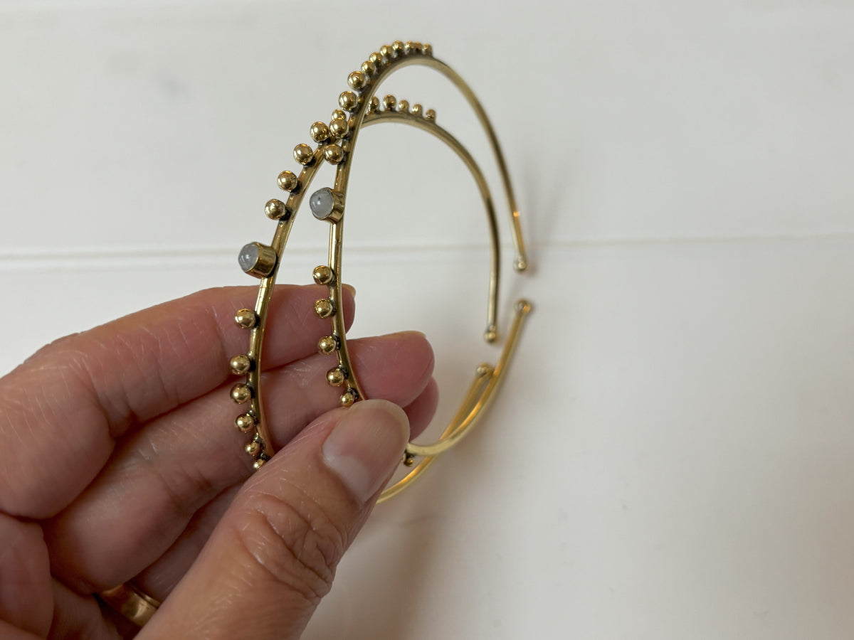 Turquoise/Moonstone Beaded Brass Bangles.