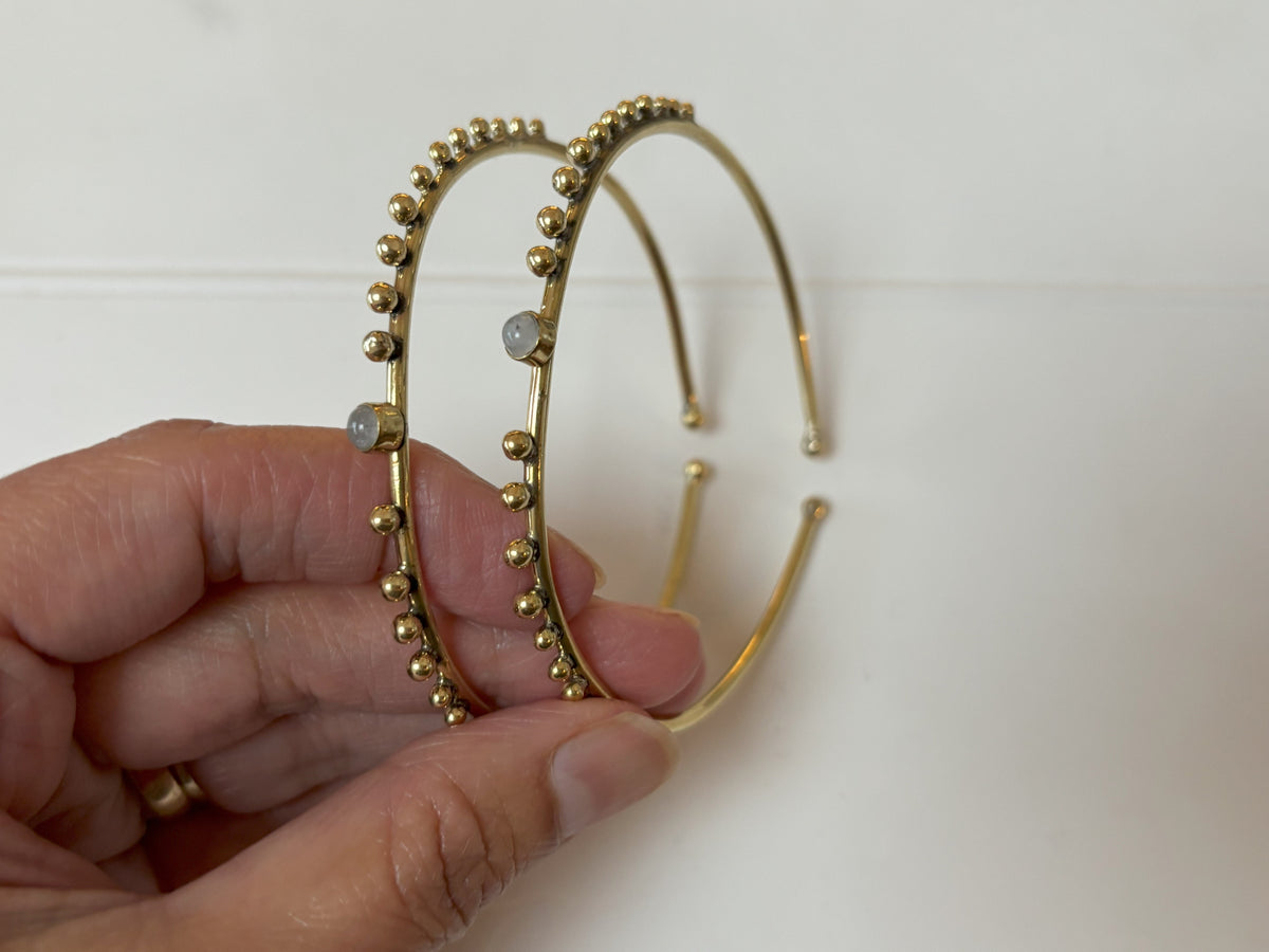 Turquoise/Moonstone Beaded Brass Bangles.