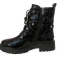 Ariel Ladies Diamante Studded Buckle Strap Croc Print Womens Zip Ankle Boots Black