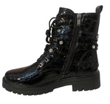 Ariel Ladies Diamante Studded Buckle Strap Croc Print Womens Zip Ankle Boots Black