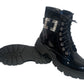 Reyna Womens Diamante Buckle Winter Faux Leather Patent Ladies Combat Ankle Boots Black
