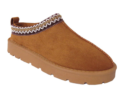 Ladies Cozy Indoor Slippers – Faux Fur Lined, Aztec Style