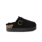 Ellen Ladies Faux Fur Lined Platform Mules Buckle Slippers