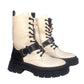 Jesse Womens Combat Military Lace Strap Winter Zip Up Ladies Chunky Heel Ankle Boots Beige