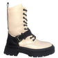Jesse Womens Combat Military Lace Strap Winter Zip Up Ladies Chunky Heel Ankle Boots Beige