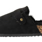 Didi Women's Faux Suede Buckle Slippers with Faux Fur Lining and Cork Platform Comfy & Stylish