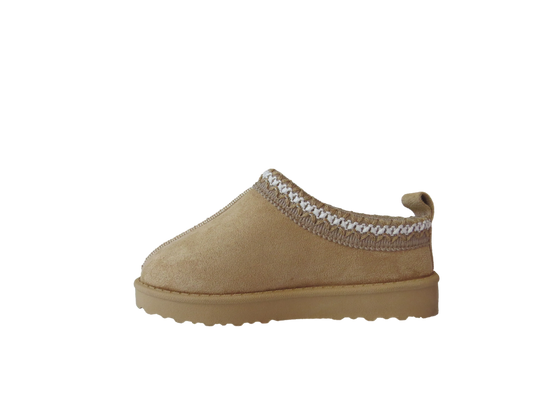 Girls Cozy Kid's Embroidered Faux Suede Slippers with Faux Fur Lining