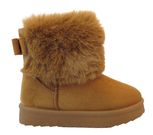 Cozy Kids' Faux Fur Lined Boots with Fluffy Collar - Girls' Comfort Winter Footwear