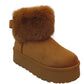Betty Stylish Ladies Faux Suede Fur-Lined Collar Boots - Khaki, Black, Camel