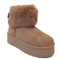 Betty Stylish Ladies Faux Suede Fur-Lined Collar Boots - Khaki, Black, Camel