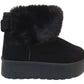 Betty Stylish Ladies Faux Suede Fur-Lined Collar Boots - Khaki, Black, Camel
