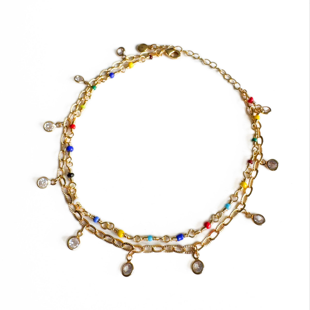 Summer Luxe 18k Gold Plated Double Layer Jewel Anklet