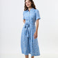 Inesa Negative Floral Print Short Sleeve Midi Shirt Dress - Blue