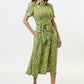 Inesa Negative Floral Print Short Sleeve Midi Shirtdress - Green