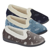 Annie Ladies Velour A-Line Slippers with Dandelion Print & Towelling Lining