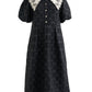 Iris Bow Black Jacquard White Embroidered Collar Midi Dress