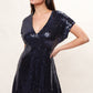 Jaska Sequin V Neck Mini Dress - Navy