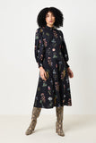 Jessie Flower Press Print Frill Neck Midi Dress
