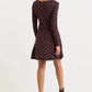 Jona Retro Dots Print Long Sleeve Mini Dress