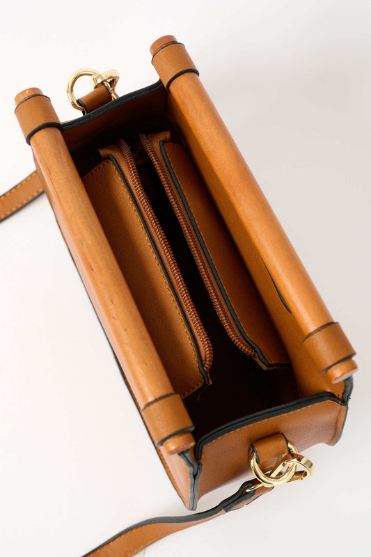 Louche Jones Wooden Handle Saddle Crossbody Tan