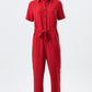 Justin Linen Mix Short Sleeve Jumpsuit - Red