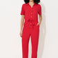 Justin Linen Mix Short Sleeve Jumpsuit - Red