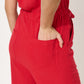 Justin Linen Mix Short Sleeve Jumpsuit - Red