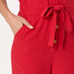 Justin Linen Mix Short Sleeve Jumpsuit - Red