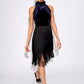 Karene Fringe Skirt Velvet Mini Dress in Navy