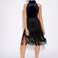 Karene Fringe Skirt Velvet Mini Dress in Navy
