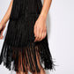 Karene Fringe Skirt Velvet Mini Dress in Navy