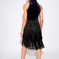 Karene Fringe Skirt Velvet Mini Dress in Navy