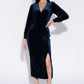 Karen Velvet Wrap Midi Dress in Navy