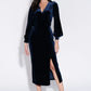 Karen Velvet Wrap Midi Dress in Navy