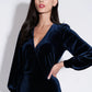Karen Velvet Wrap Midi Dress in Navy