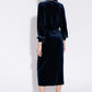 Karen Velvet Wrap Midi Dress in Navy