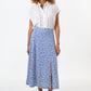 Kiyo Micro Blossom Print Midi Skirt In Blue