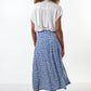 Kiyo Micro Blossom Print Midi Skirt In Blue