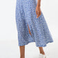 Kiyo Micro Blossom Print Midi Skirt In Blue