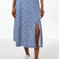 Kiyo Micro Blossom Print Midi Skirt In Blue