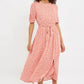 Louche Kiza Micro Blossom Print Short Sleeve Midi Dress In Pink