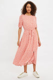 Louche Kiza Micro Blossom Print Short Sleeve Midi Dress In Pink