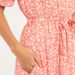 Louche Kiza Micro Blossom Print Short Sleeve Midi Dress In Pink