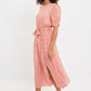 Louche Kiza Micro Blossom Print Short Sleeve Midi Dress In Pink