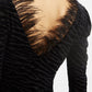 Louche Krystel Zebra Devore Feather Trim Midi Dress Black